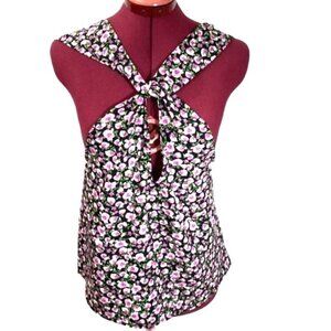 Zara Purple Floral Sleeveless Cutout Halter Top NWT Size Small